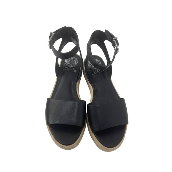 Vince Camuto Black Leather Espadrille Sandals Ankle Strap & Buckle Womens SZ 6.5 - Picture 12 of 14